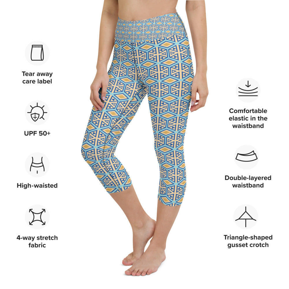 LLG Quote: Stay in your own lane. All-Over Print Yoga Capri Leggings 3  Colors w. Red & White Letters w. Logo & Signature — Ladies' Life Guide